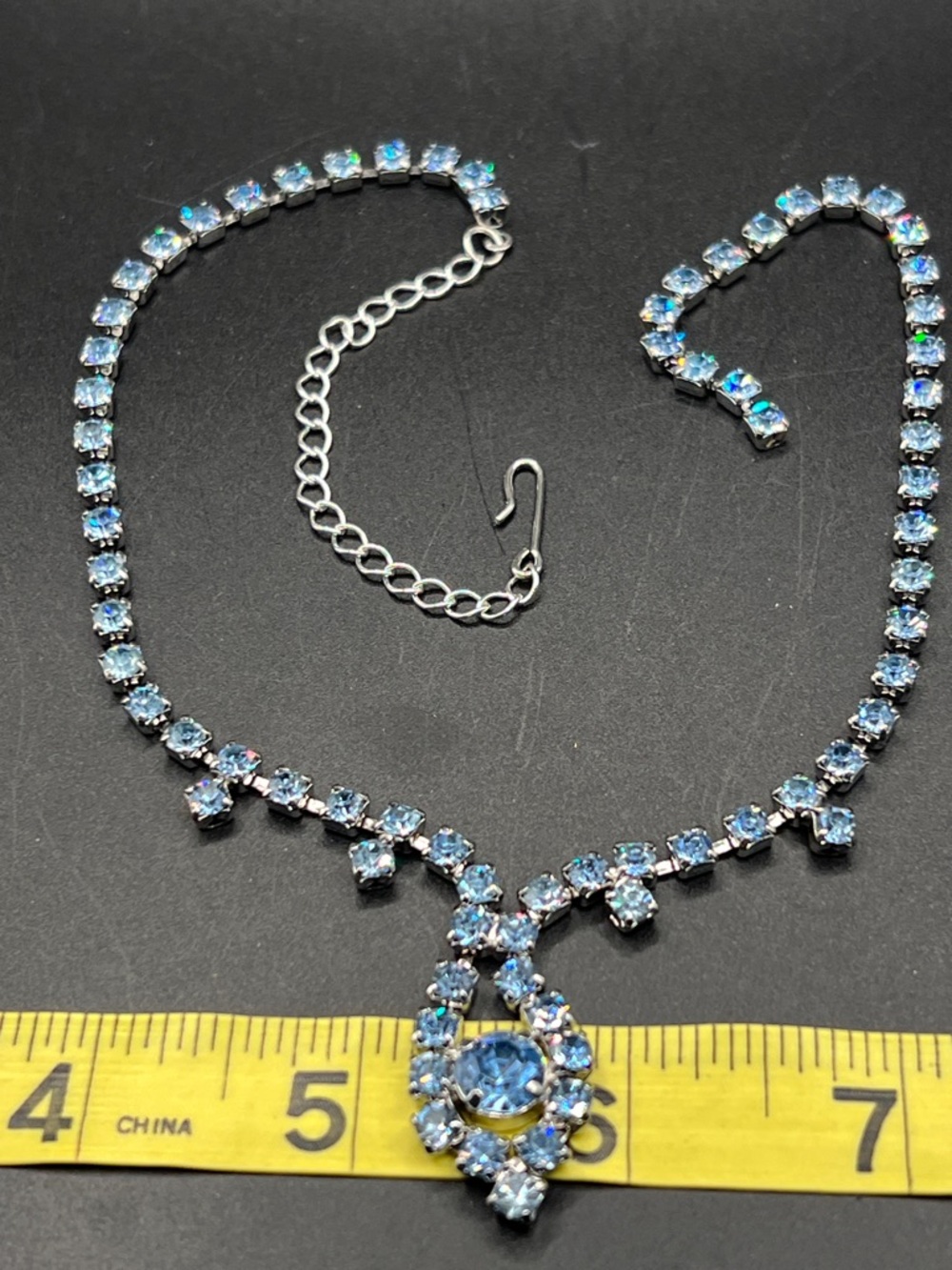 Vintage Light Blue Crystal Drop Necklace - Picture 4 of 5